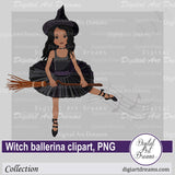 Black witch ballerina girl clipart