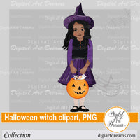 Halloween black girl witch clipart png
