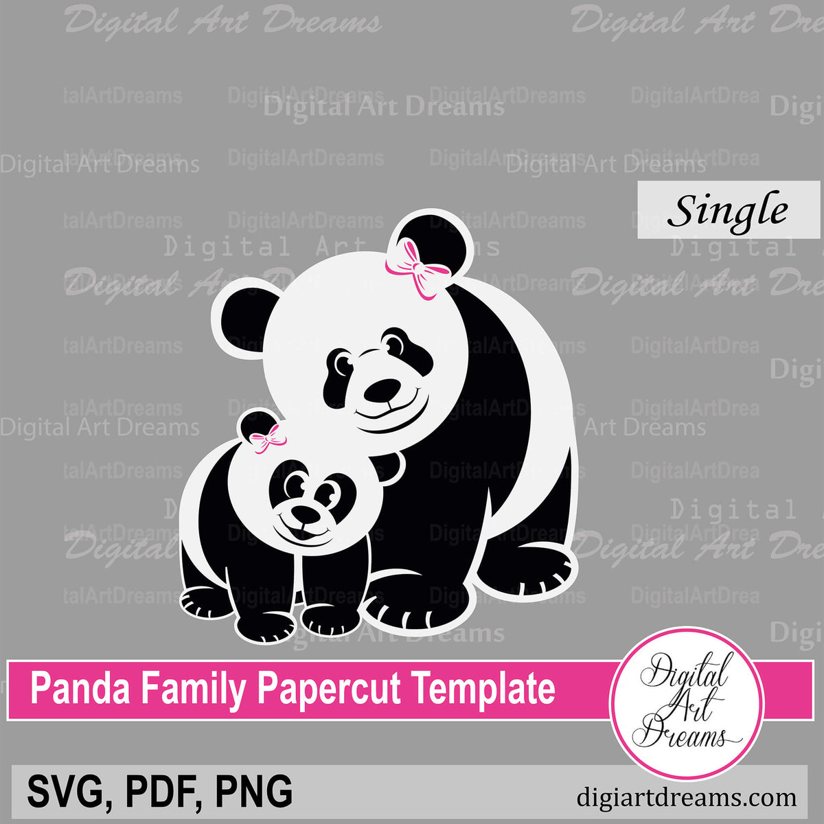 Panda Family SVG | Mama and Baby Bear Papercut Template – Digital Art ...