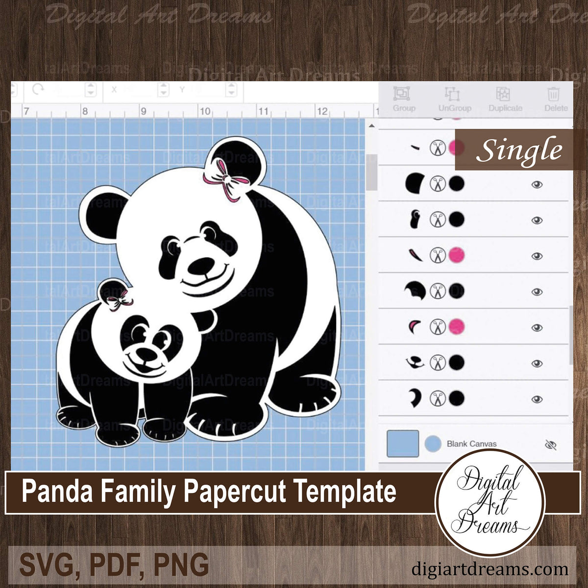 Panda Family SVG | Mama and Baby Bear Papercut Template – Digital Art ...