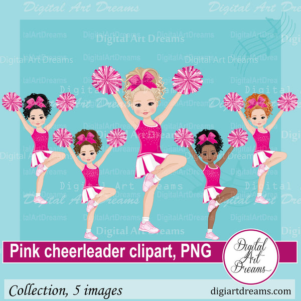 Pink cheerleader with pom poms clipart