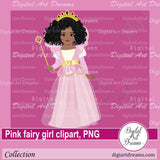 African American pink fairy girl clip art