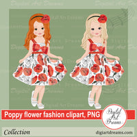 Poppy flower dress clipart