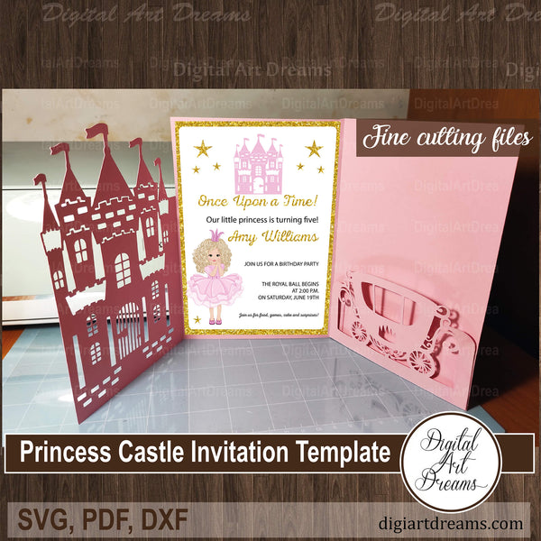 Princess castle birthday invitation SVG template