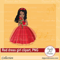 African American red dress girl clipart
