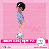 African American girl roller skating clipart