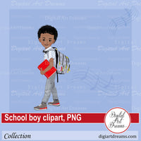 African American school boy with backpack clipart