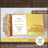 Tri-fold floral wedding invitation papercut template